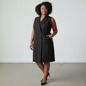 Eloquii Women Black Pinstripe Double-Breasted Structured Vest Dress Size 18